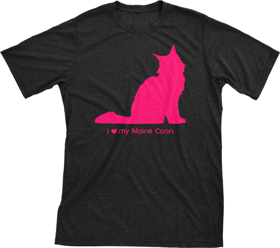 I Love My Maine Coon | Must Love Cats® Hot Pink On Black Short Sleeve T-Shirt-Must Love Cats® T-Shirts-The Official Website of Jewelry Candles - Find Jewelry In Candles!