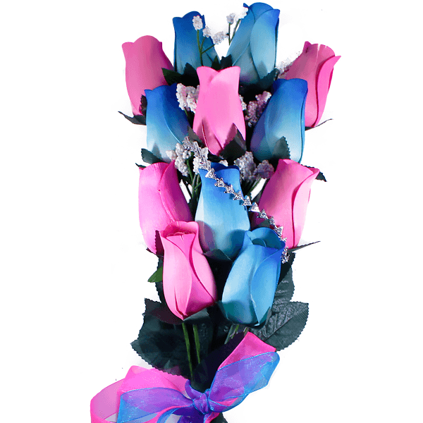 Baby Blue & Pink Bouquet | Jewelry Roses®-Jewelry Roses®-The Official Website of Jewelry Candles - Find Jewelry In Candles!