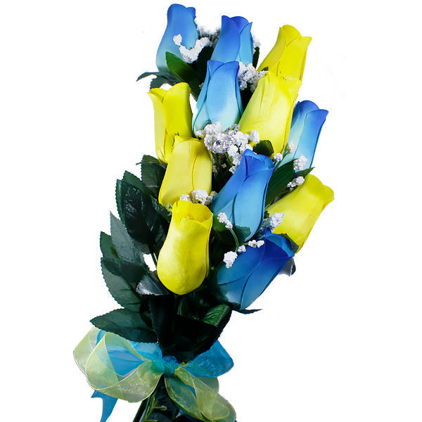 Baby Blue & Yellow Bouquet | Jewelry Roses®-Jewelry Roses®-The Official Website of Jewelry Candles - Find Jewelry In Candles!