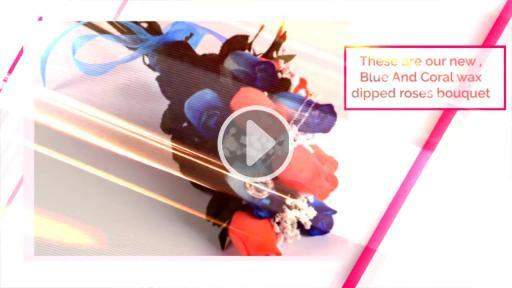Scented Blue And Coral Mixed Wax Roses Bouquet-Wax Dipped Roses-The Official Website of Jewelry Candles - Find Jewelry In Candles!